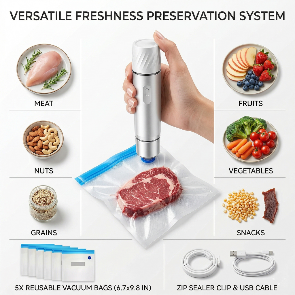 Handheld Vacuum Sealer Pump with Reusable Food Storage Bags