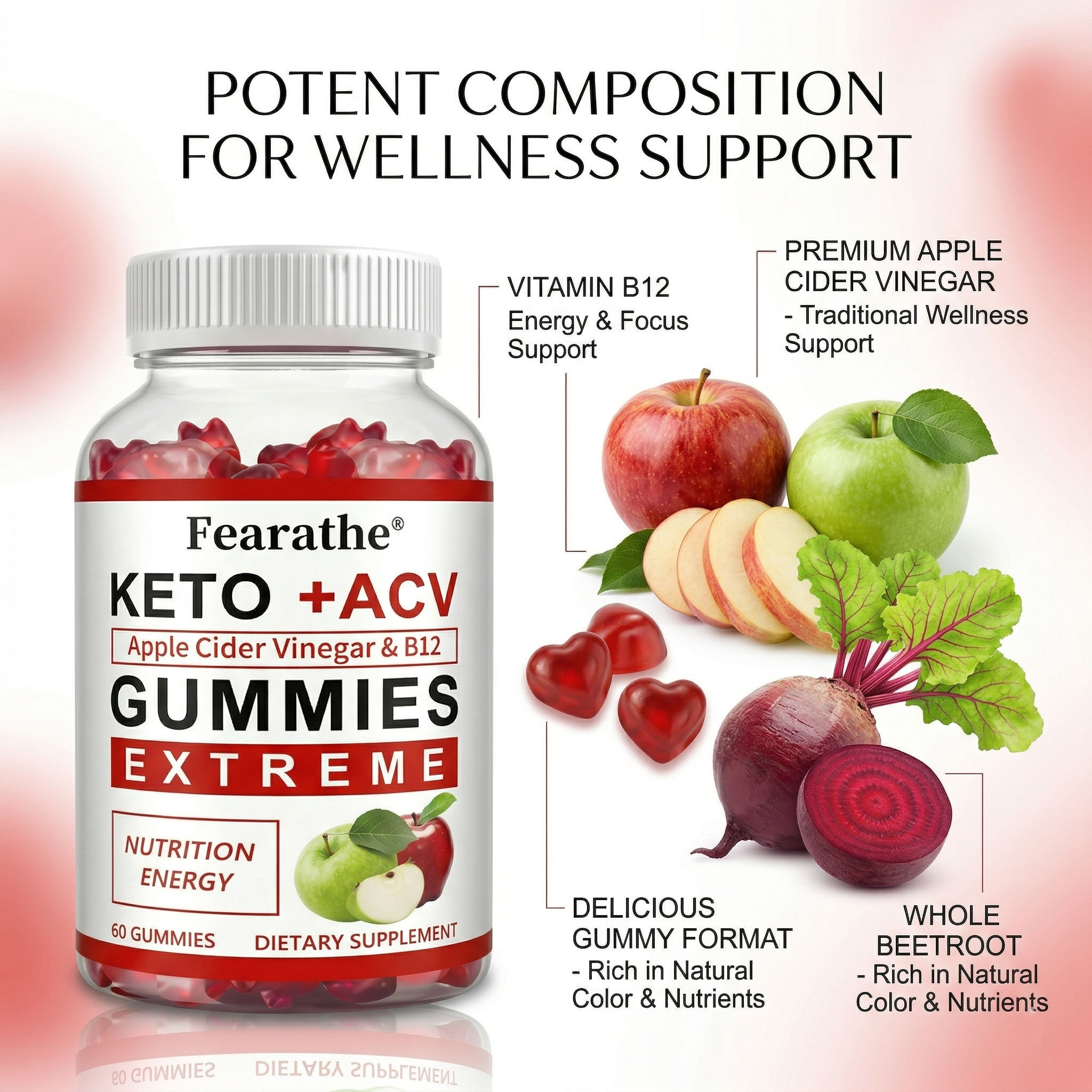 Keto + ACV Gummies with Apple Cider Vinegar & B12
