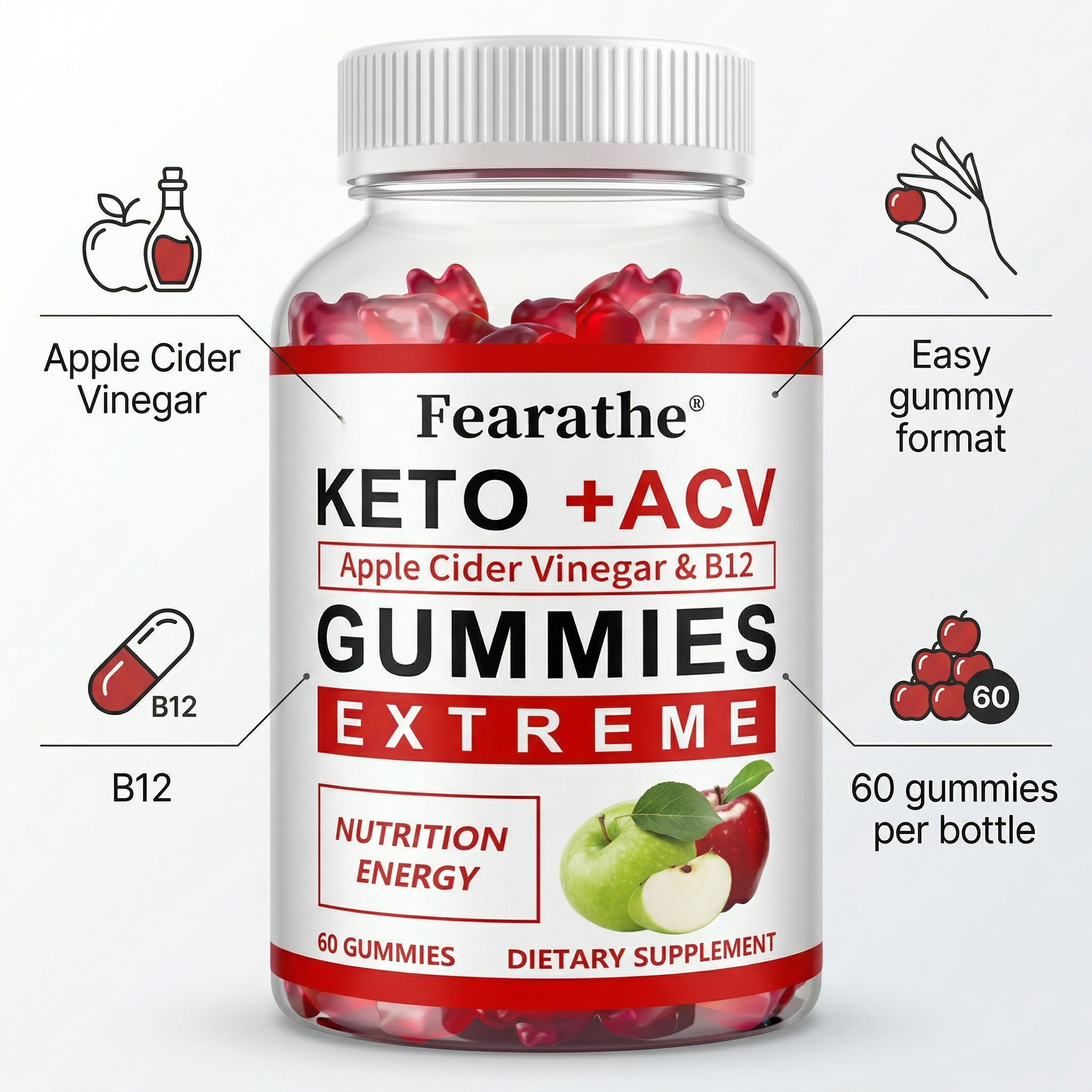 Keto + ACV Gummies with Apple Cider Vinegar & B12